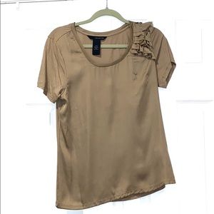 Calvin Klein Beige Brown Tan Tee Shirt Silk Sz S